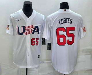 Mens USA Baseball #65 Nestor Cortes Number 2023 White World Classic Stitched Jersey->2023 world baseball classic->MLB Jersey